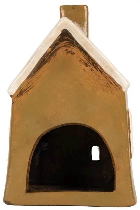 Hnedý keramický svietnik na čajovú sviečku domček Village - 12*8*17 cm