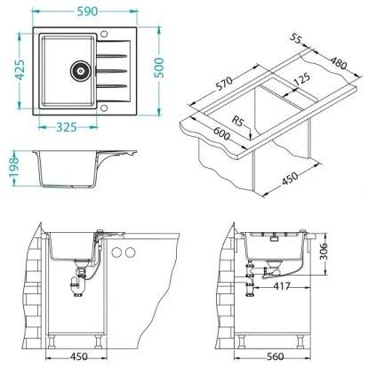 ALVEUS 1132017 - Kuchynský drez CADIT 59x50 cm granit/biela