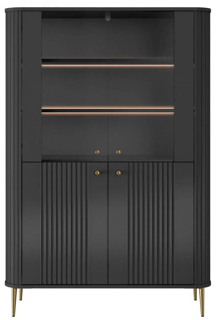 Vitrína Vesper 103 cm štvordverová - čierna / zlaté nohy