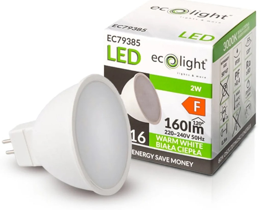 ECOLIGHT LED žiarovka MR16 12V 2W teplá biela
