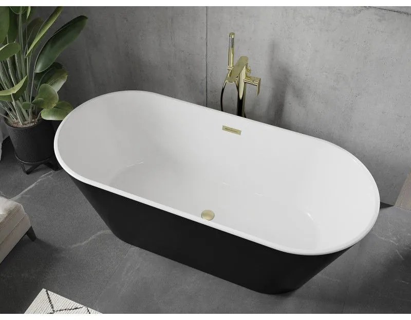 Mexen Flavia, voľne stojaca vaňa 150 x 75 cm, biela-čierna, zlatý matný prepad, 54031507575-55