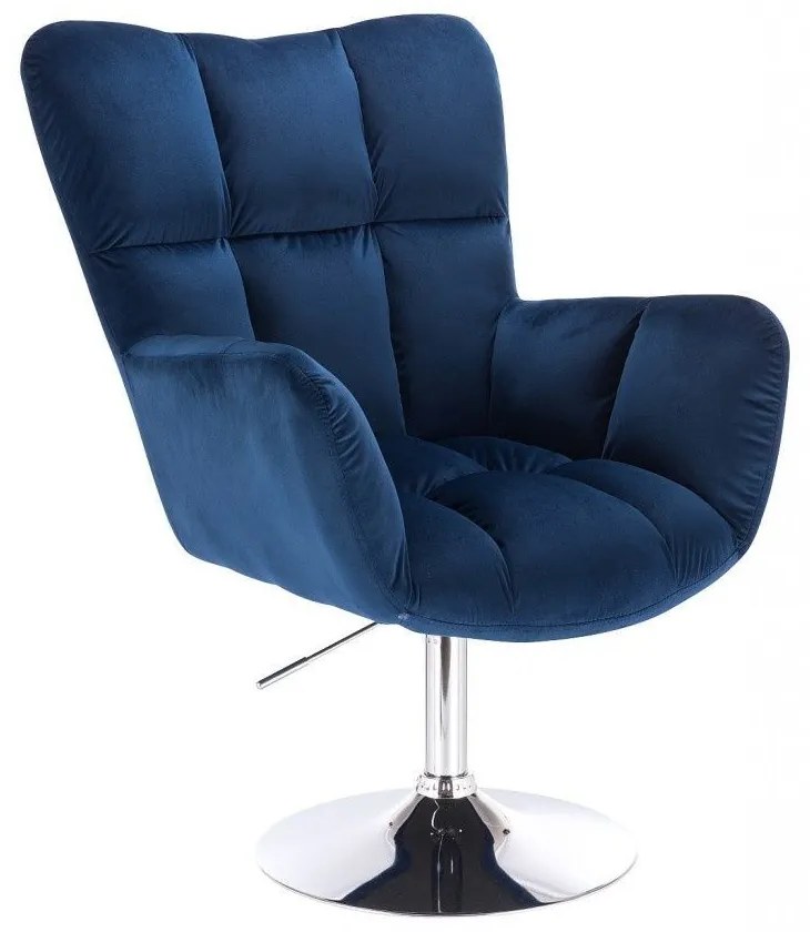 LuxuryForm DESIGN Otočné kreslo AURORA VELUR na striebornom tanieri - modré
