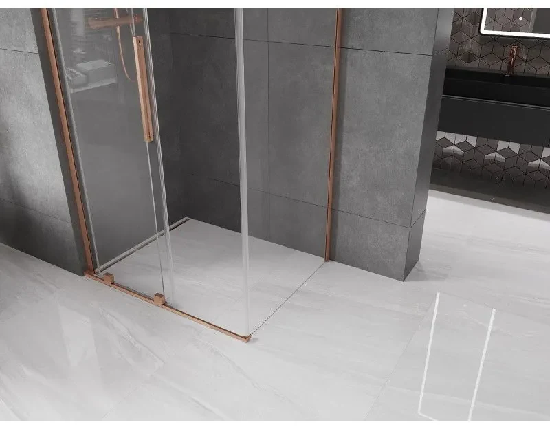 Mexen Velar L, sprchový kút s posuvnými dverami 90 x 80 cm, 8mm číre sklo, medená matná, 871-090-080-03-65