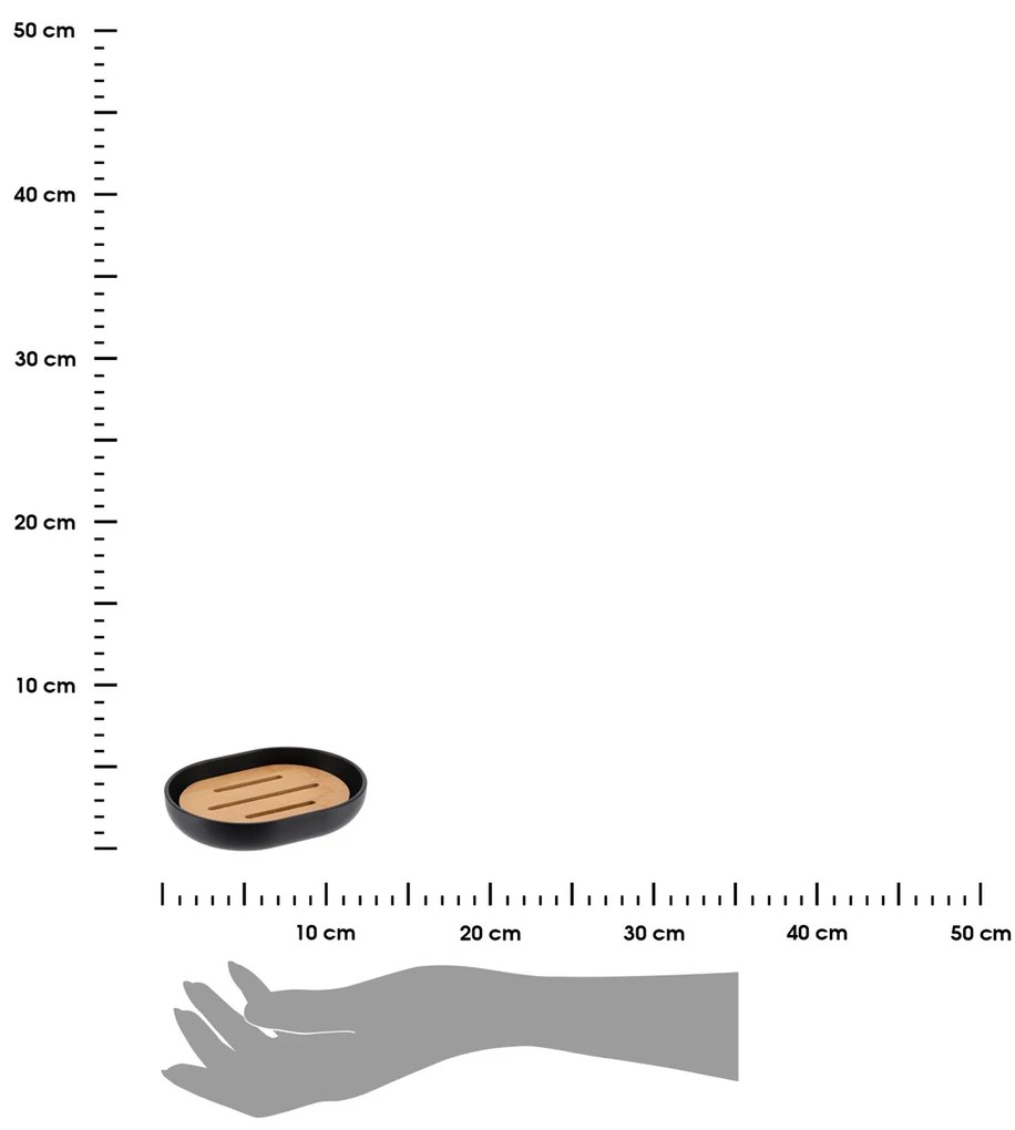 Miska na mydlo Besson, čierna/s drevenými prvkami
