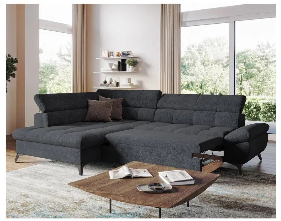 Rozkladacia rohová sedačka do L MARANO ľavá čierna