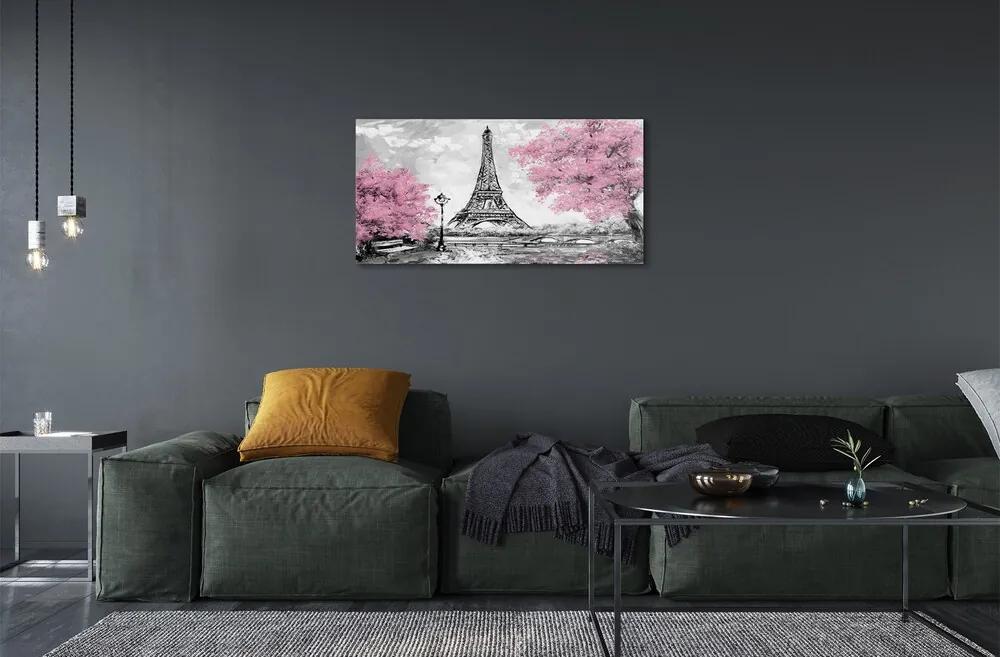 Obraz na skle Paris jarný strom 125x50 cm