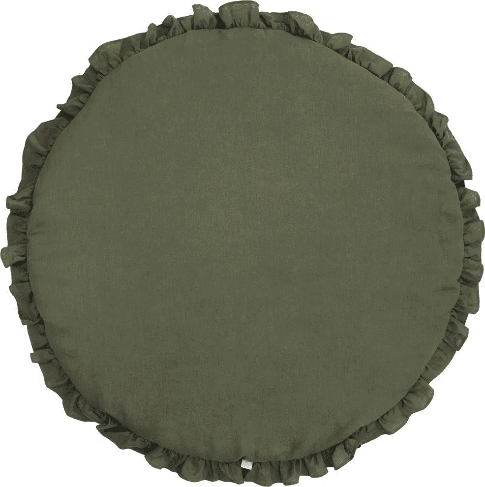 Detská ľanová podložka na hranie s volánom olivová