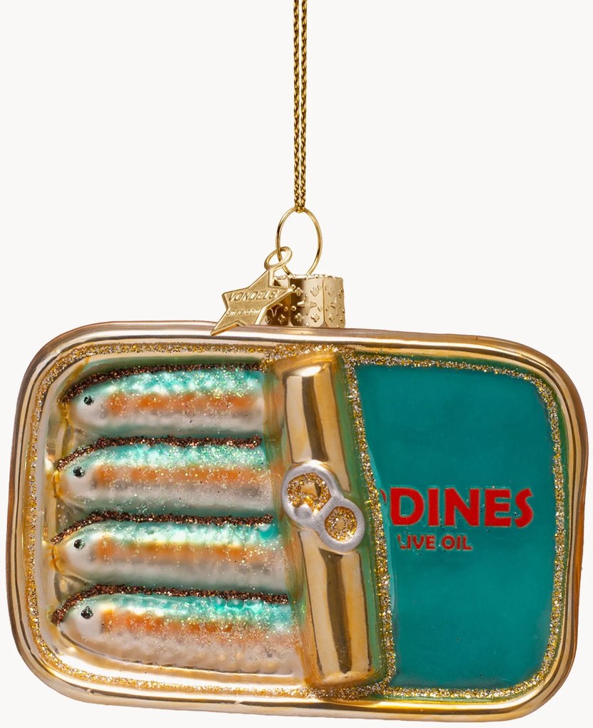 Ručne fúkaná vianočná ozdoba Blue Sardines