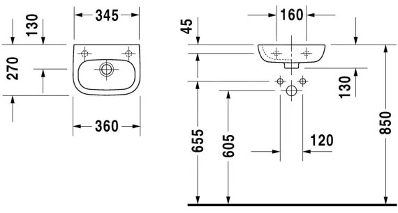 Duravit 7053600092 - Závesné umývadlo D-CODE 36x27 cm keramika/lesklá biela