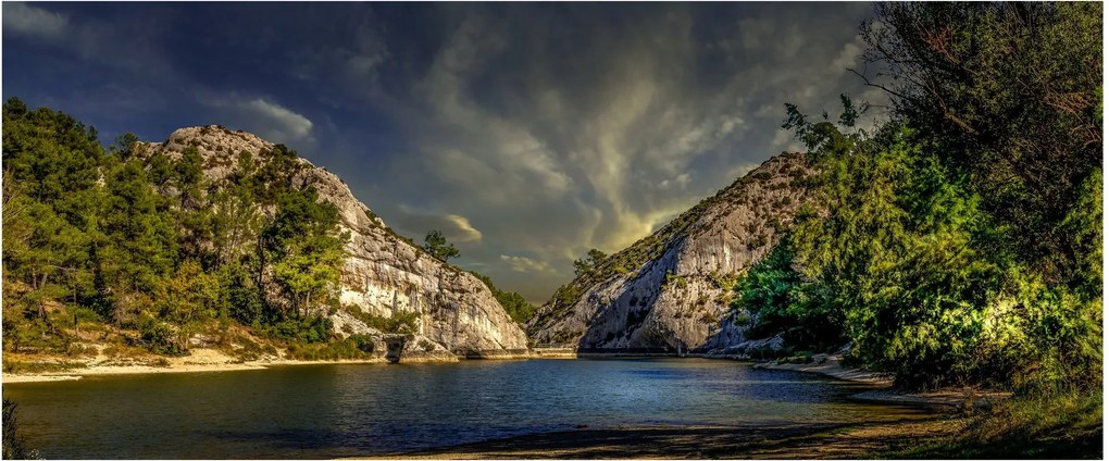 Obraz krajiny s jazerom (120x50 cm)