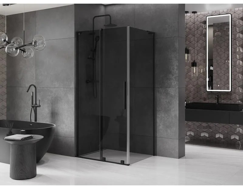 Mexen Velar L, sprchový kút s posuvnými dverami 100 x 90 cm, 8mm šedé sklo, čierna matná, 871-100-090-43-70