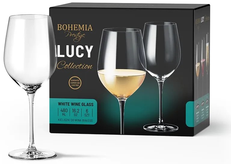 BOHEMIA PRESTIGE LUCY POHÁR NA BIELE VÍNO 480ML SADA 6KS