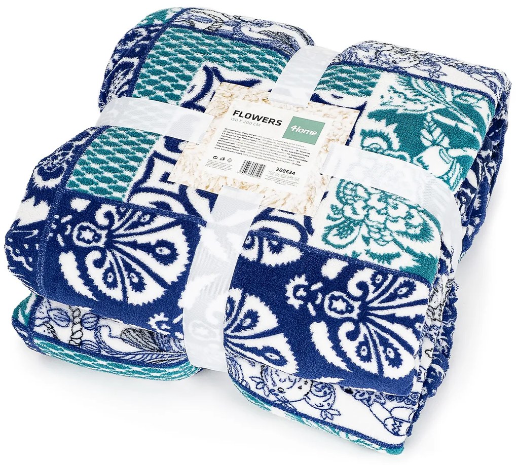 4Home Baránková deka Flowers modrá, 150 x 200 cm