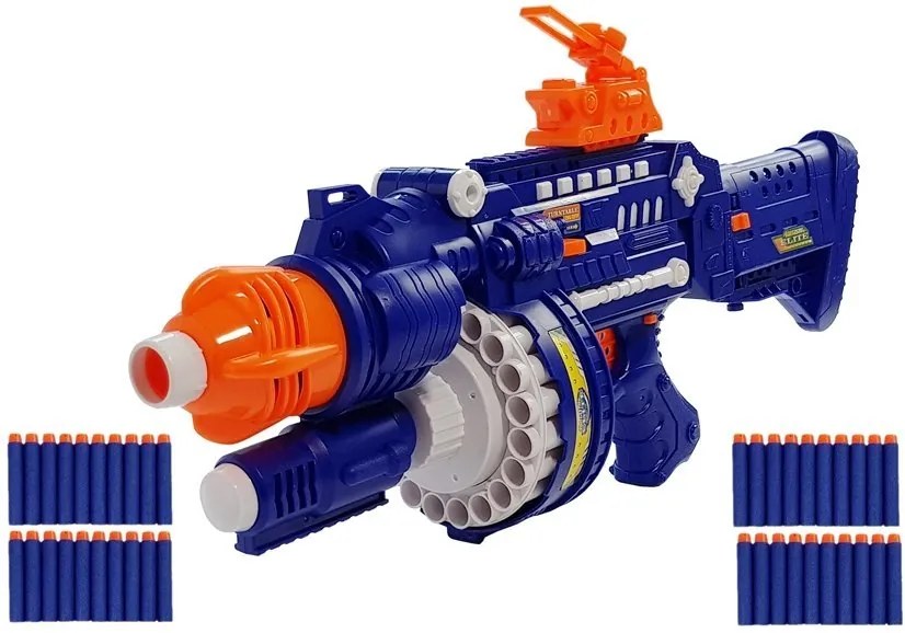 LEAN TOYS Zbraň s veľkým zásobníkom a penovými nábojmi - modro-oranžová