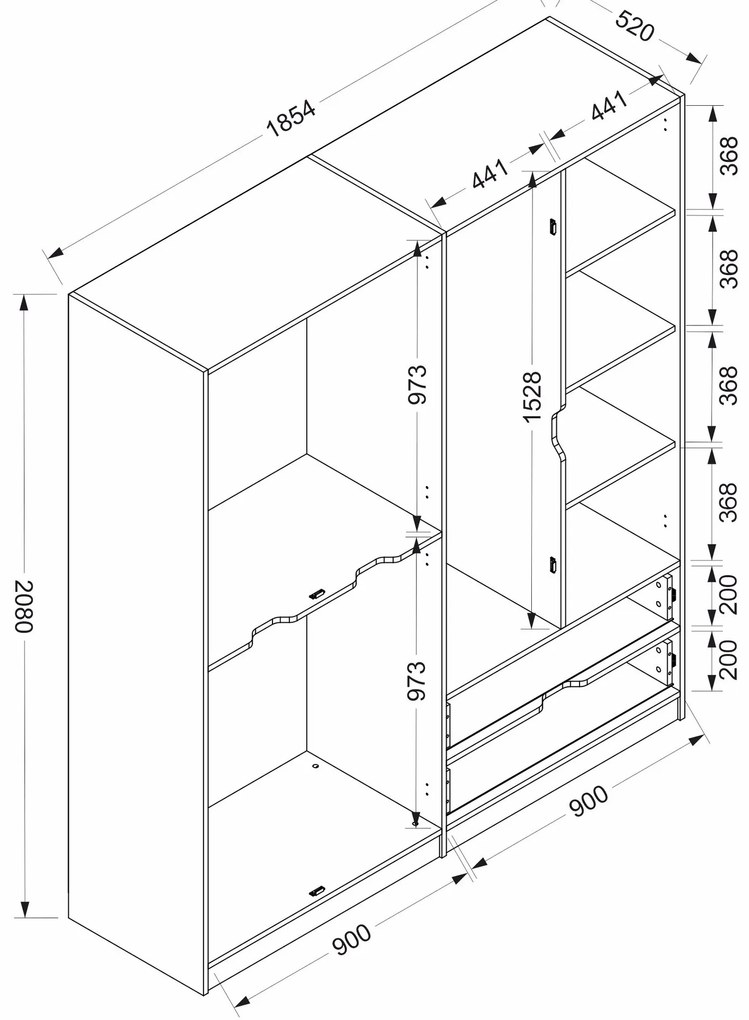 Šatníková skriňa Elina 180 cm biela/orech