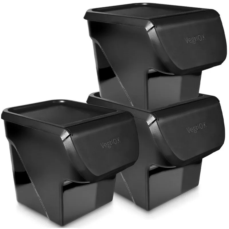 FLORENTYNA Úložný box na zemiaky a cibuľu s vetraním, VEGBOX antracit (14l - 10kg zemiakov)