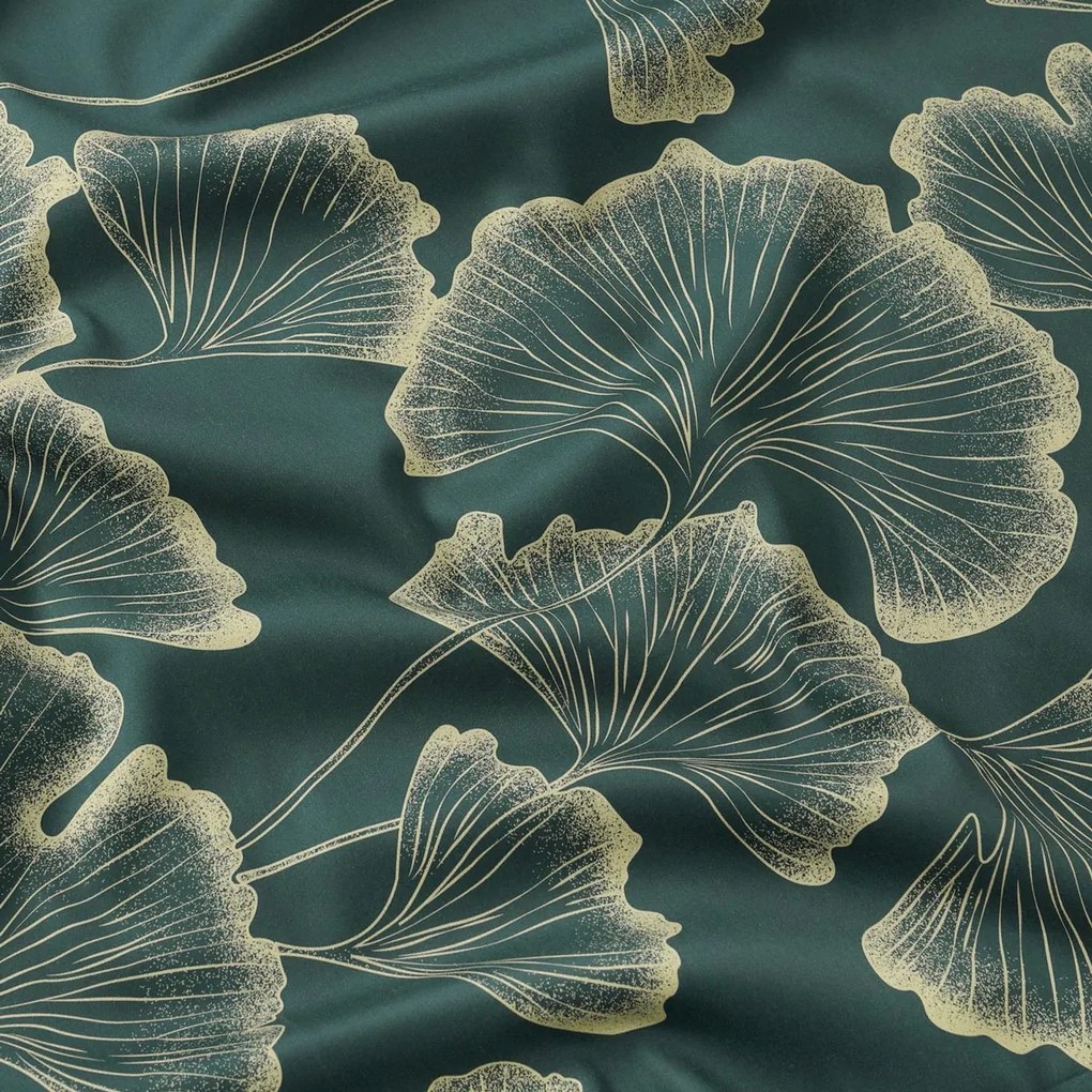 Goldea posteľné obliečky z bavlneného saténu - listy ginkga na tmavo zelenom 140 x 200 a 70 x 90 cm