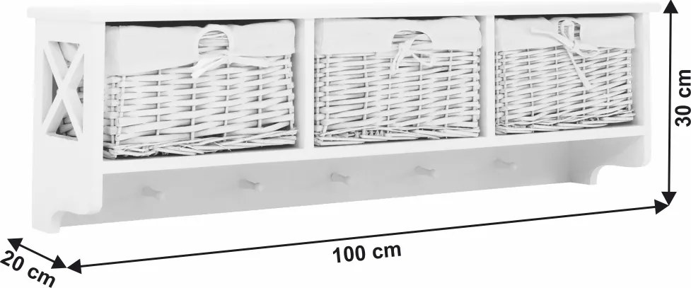 Vešiaková polica s košíkmi Rafaello, biela