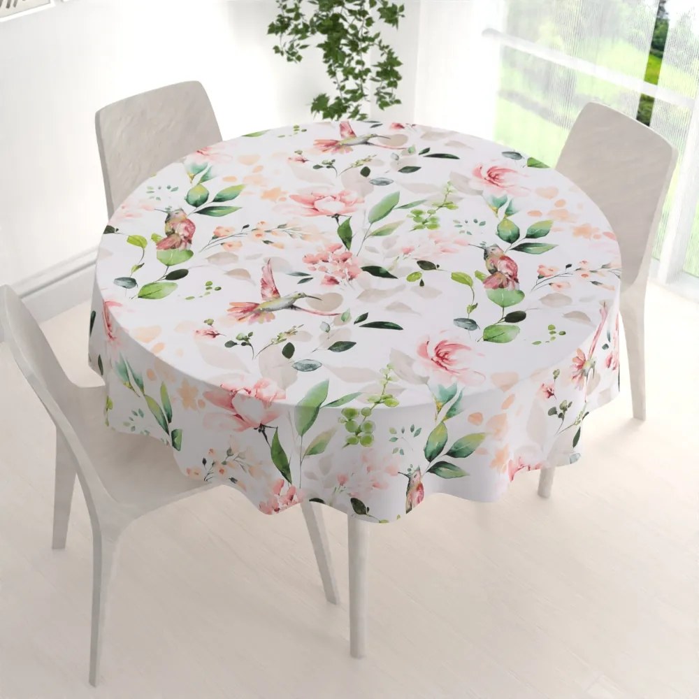 Biante Bavlnený okrúhly obrus Sandra SA-432 Vtáci medzi kvetmi Ø 70 cm