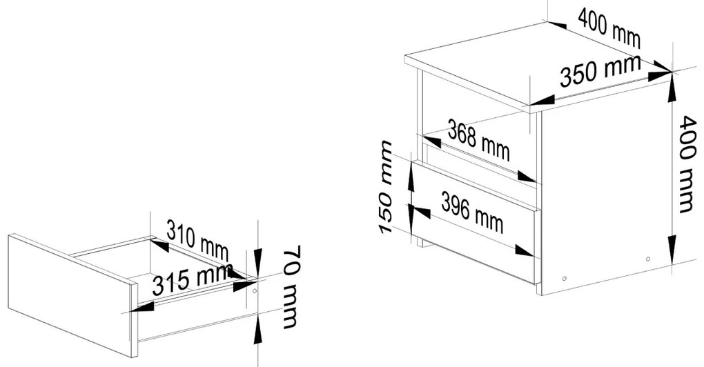 Noční stolek CL1 40 cm bílý/dub sonoma