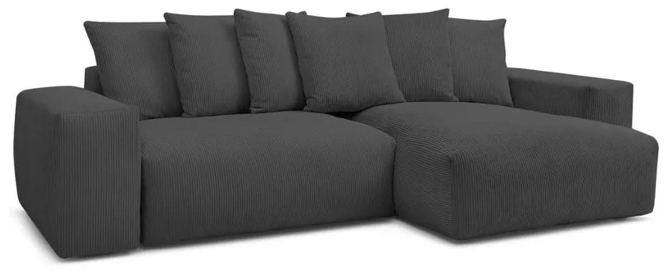 Tmavosivá menčestrová rozkladacia/s úložným priestorom rohová pohovka Voltaire – Bobochic Paris