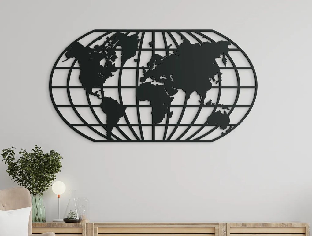 drevko Nástenná mapa sveta Rozmer obrazu: 35 x 65 cm, Farba dekorácie: Čierna
