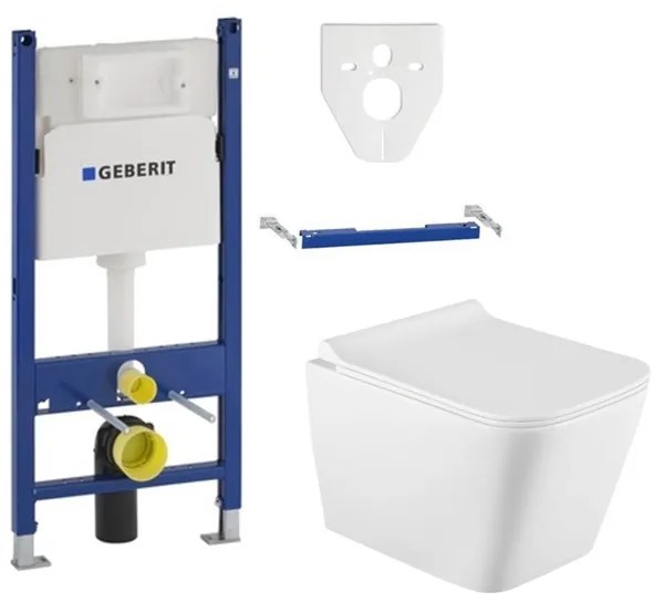 Závesný set GEBERIT Duofix Basic+ WC TEO Rimless 51 x 35 cm + pomaly padajúca doska Slim, biela, 3385XX00+39070100