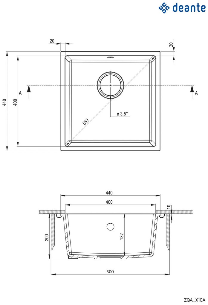 Deante Corda, 1-komorový drez 440x440x200mm, grafitová metalíza, DEA-ZQA_G10A