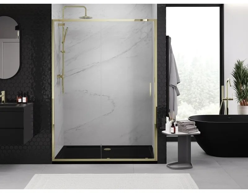 Mexen Exo, posuvné sprchové dvere 155 cm, číre sklo, zlatá, 8151-155-000-50-00