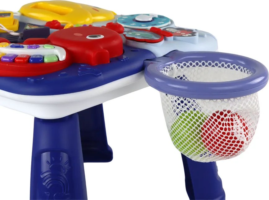 LEAN Toys Učebný stôl 2v1 Morské zvieratá Piano Clock Basket Balls