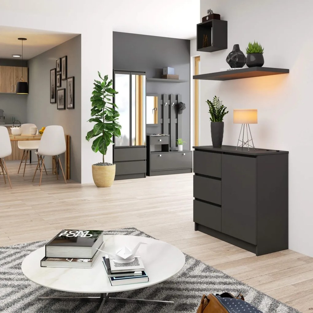 Komoda JERRY K 80 cm 1 dvere 3 zásuvky grafitovo šedá