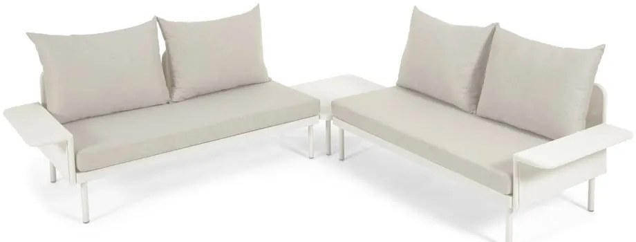 Biela hliníková záhradná rohová pohovka so stolíkom Kave Home Zaltana