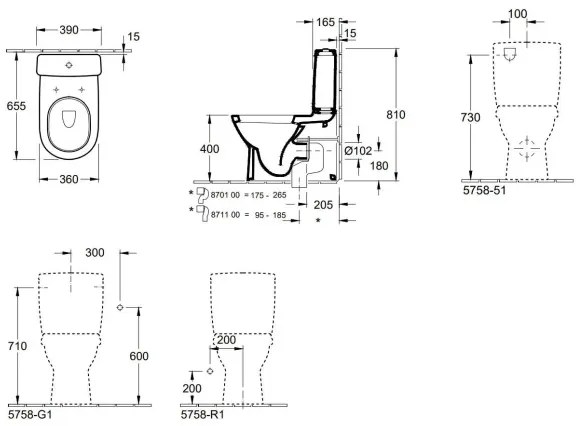 Villeroy & Boch 56581001 - Kombinované WC O.NOVO keramika/biela