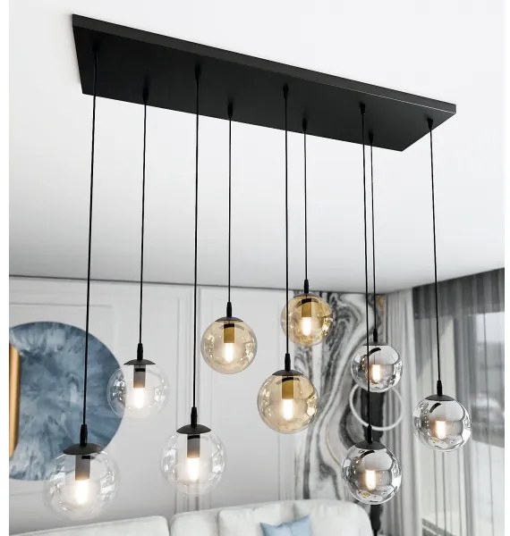 Luster na lanku COSMO 9xE14/10W/230V čierna/šedá/béžová/číra