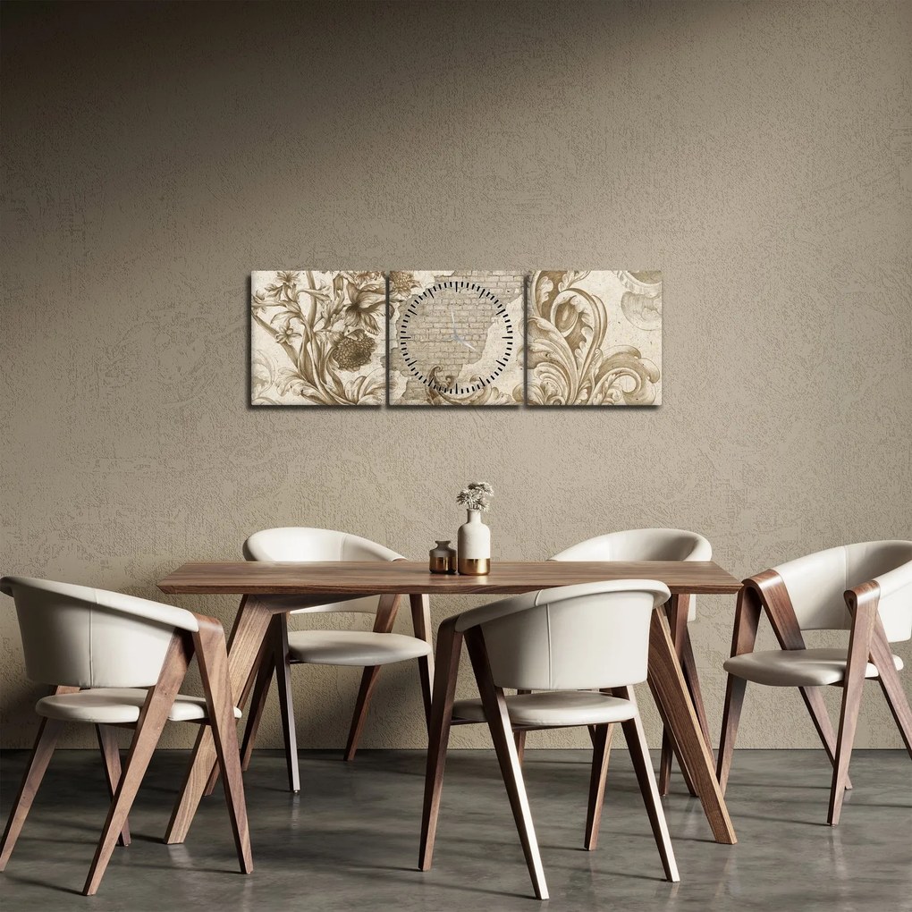 Obraz - Múr s kvetmi (s hodinami) (90x30 cm)