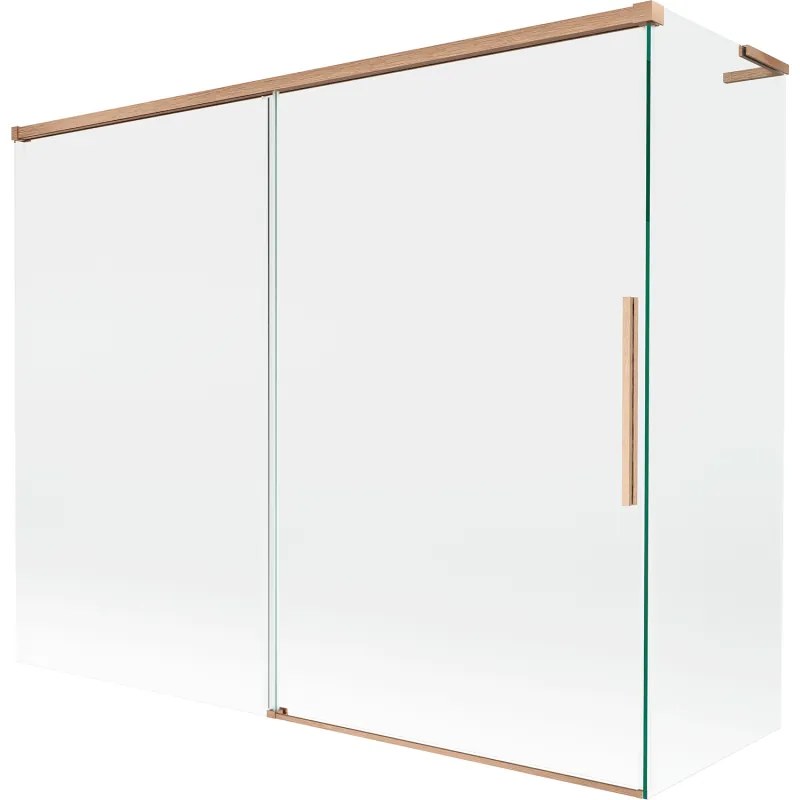 Mexen Rox, L posuvná 2-krídlová vaňová zástena 190 + 80 x 150 cm, 8mm číre sklo, medený matný profil, 8C9L-190-080-65-00