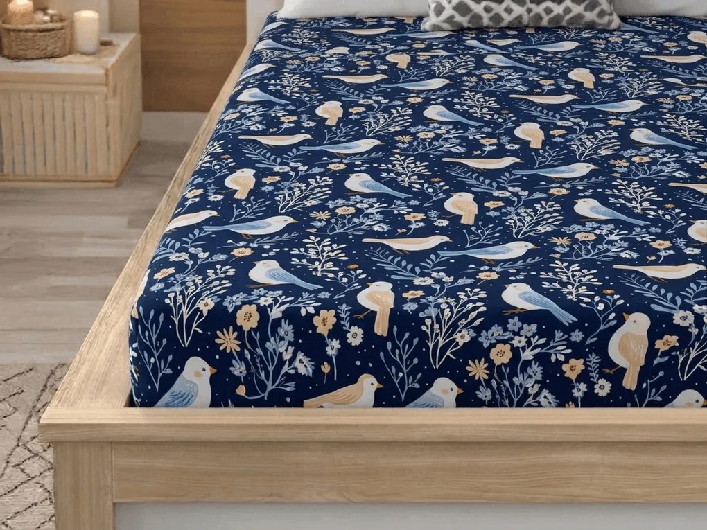 Plachta z mikrovlákna DENIM BIRDS modrá 180x200 cm
