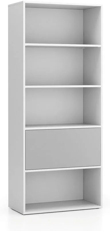 PLAN Vysoký kancelársky policový regál LAYERS, 1 box, 800 x 400 x 1905, biela / sivá