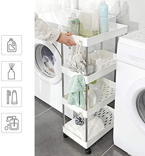 Servírovací vozík, 4 police, biela farba, 86x40x22cm