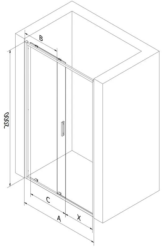 Mexen Exo, posuvné dvere do otvoru 150x200 cm, 6mm číre sklo, čierny profil, 8151-150-000-70-00
