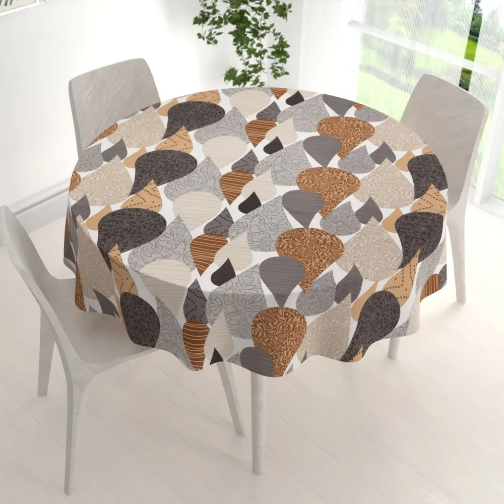Biante Bavlnený okrúhly obrus Sandra SA-507 Hnedo-sivé kvapky s ornamentami Ø 100 cm