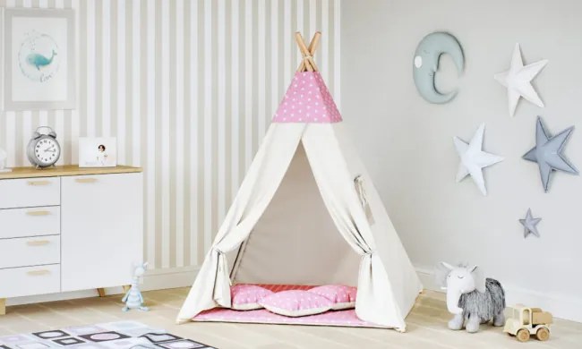 Detský stan Tipi hviezdy ružovo/béžový