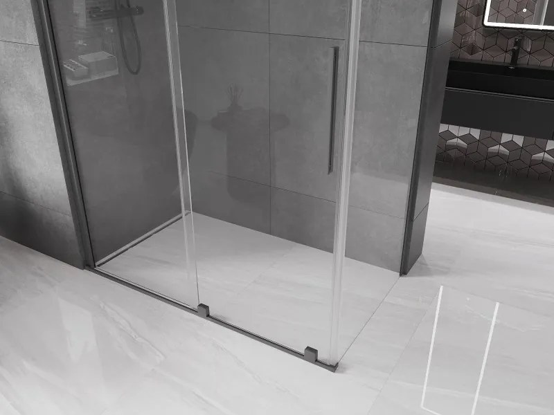 Mexen Velar, sprchový kút s posuvnými dverami 150 x 85 cm, 8mm číre sklo, brúsený grafit, 871-150-085-01-95