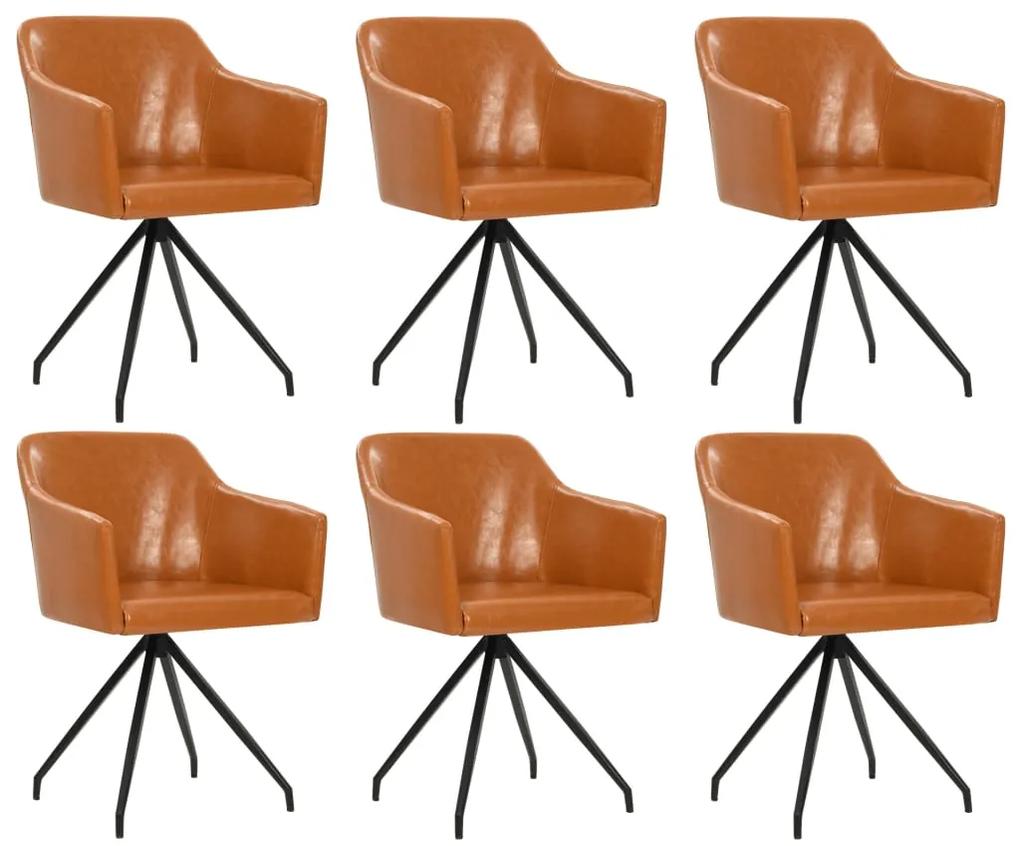 vidaXL Otočné jedálenské stoličky 6 ks, hnedé, umelá koža
