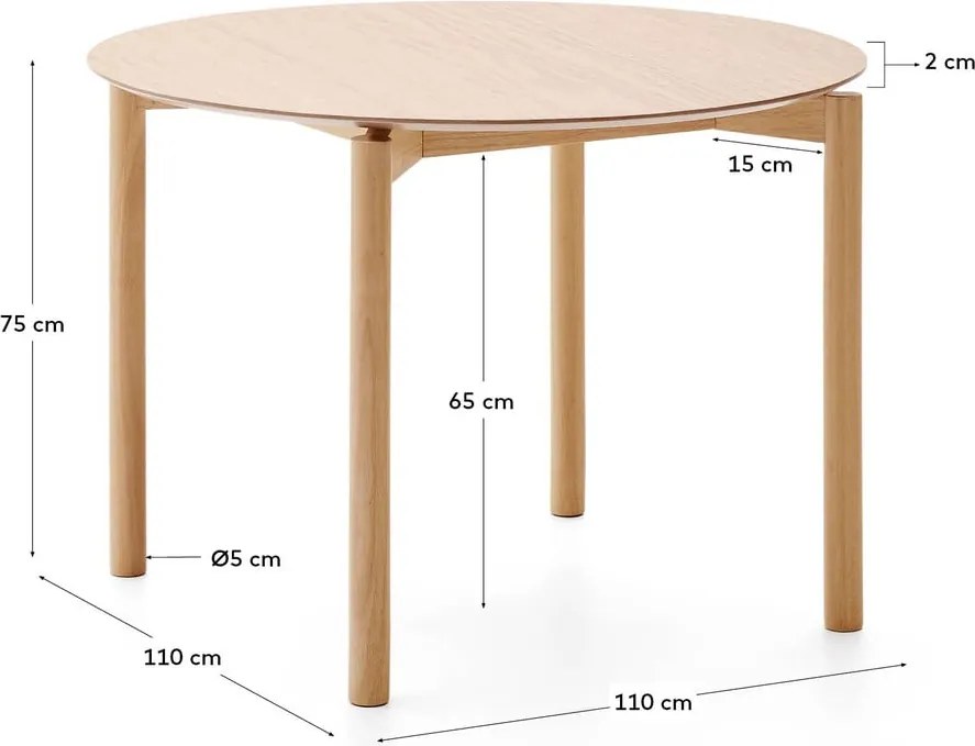 Okrúhly jedálenský stôl v dekore jaseňa ø 110 cm Indara – Kave Home