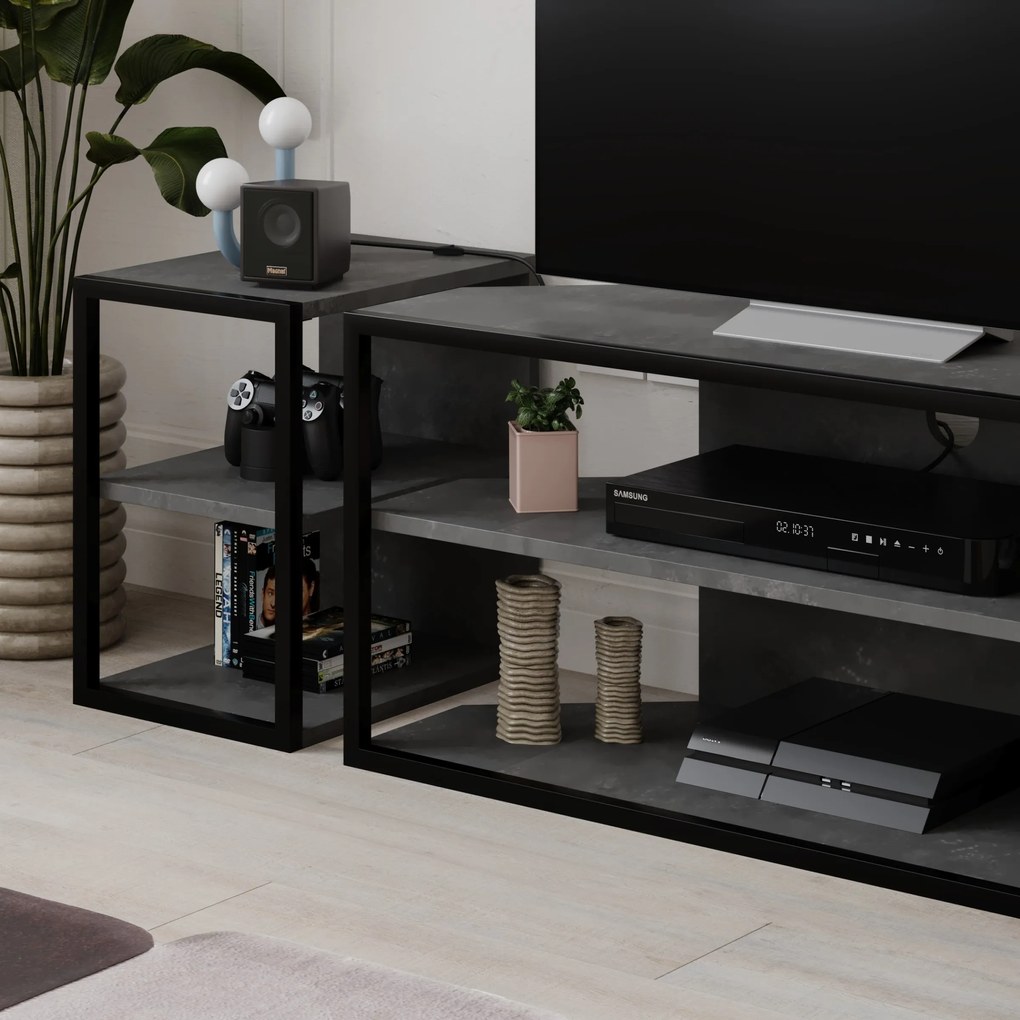 Súprava TV stolíka + 2 ks bočných stolíkov Houseland Echo retro sivá/čierna