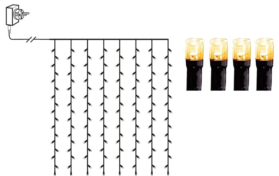 Vonkajšia svetelná LED reťaz Star Trading Curtain, dĺžka 1,3 m
