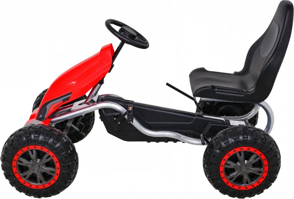 Ramiz Veľká silná detská motokára s pedálmi Červená + 100 kg záťaž + EVA kolesá + Ručná brzda + Športové sedadlo