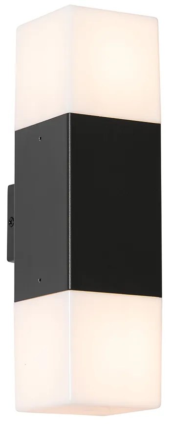 Vonkajšia nástenná lampa čierna s opálovým tienidlom 2-svetlo IP44 - Dánsko