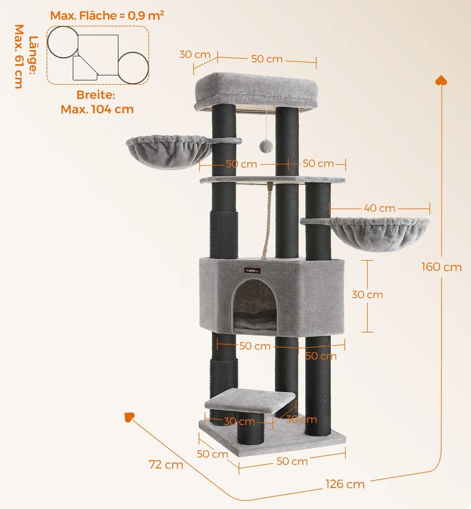 Škrabadlo pre mačky Jerry 160 cm sivé